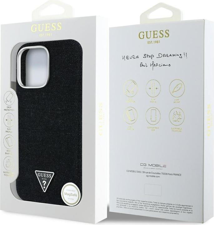 Immagine prodotto Guess Case Denim Triangle Logo MagSafe for iPhone 16 Pro black (Apple iPhone 16 Pro)