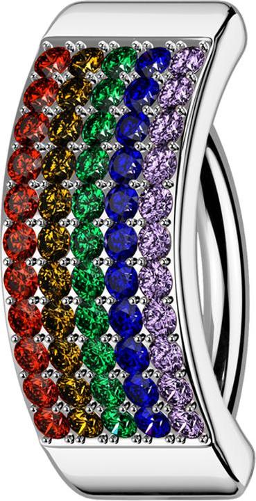 Produktbild Star Piercing Banane klappbar silber Schild fünf Reihen Kristalle farbig (Chirurgenstahl 316L/Messing)