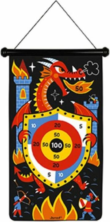 Janod J02084 Magnetisches Dartspiel zum Thema Drachen und Ritter Vorderseite/Rückseite Geschicklichkeitssp