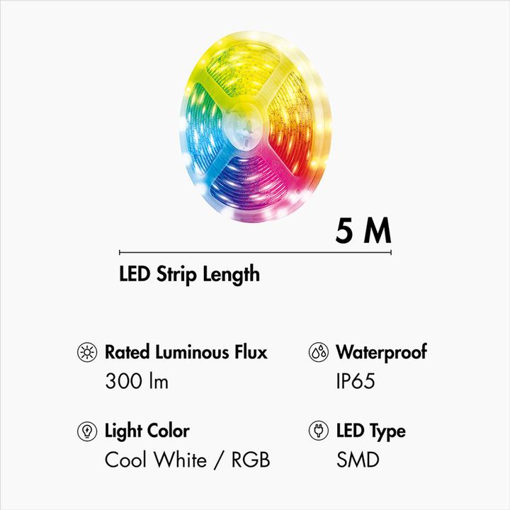 Produktbild LogiLink Wi-Fi Smart RGB+W-LED-Band, selbstklebend, Tuya kompatibel, 5 m (Tageslicht, 500 cm, Indoor)