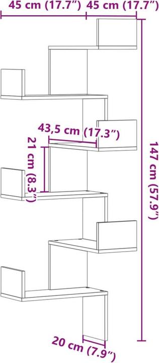 Immagine prodotto VidaXL Scaffale a muro ad angolo (45 x 45 x 147 cm)