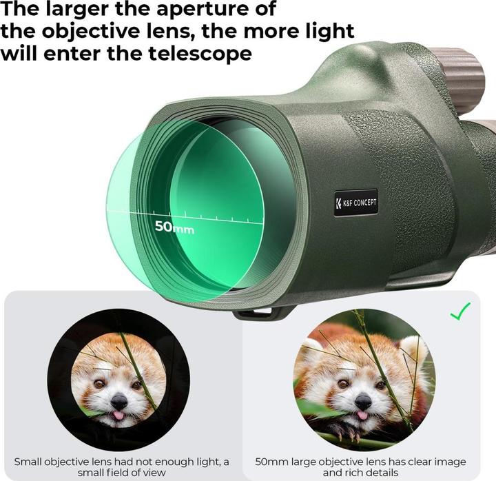 Image du produit K&F Concept Monoculaire 12*50 BAK4 HD avec queue d'aronde Akka vert armée (12 x, 50 mm)