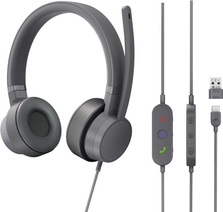 Produktbild Lenovo GXD1C99243 headphones/headset Wired Head-band Calls/Music USB Type-C Grey (ANC, Kabelgebunden)