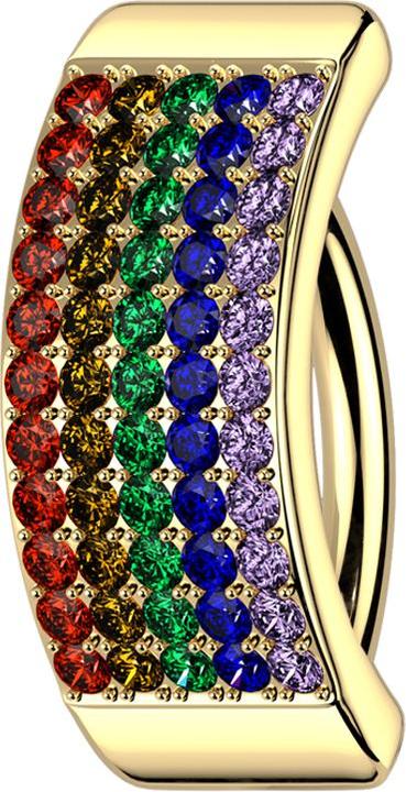 Actual product image Star Piercing Banana hinged gold-plated shield five rows of coloured crystals (316L surgical steel/brass)
