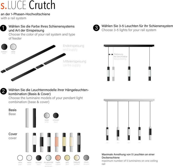 Nährwerte und Zutaten s.luce Crutch Hängelampe inkl. 1-Phasen-Schienensystem (GU10)