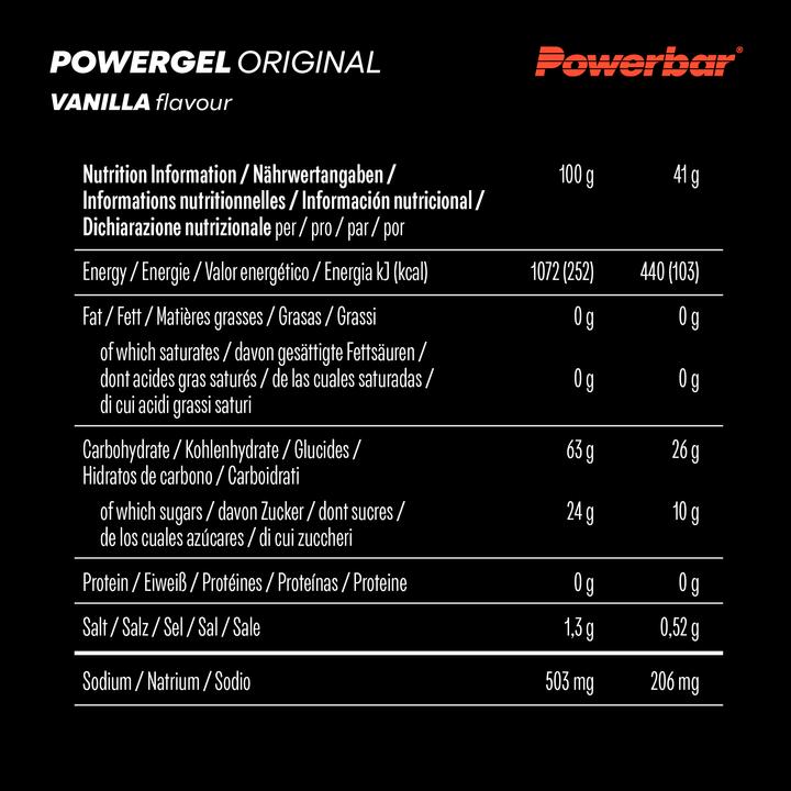 Nährwerte und Zutaten Powerbar PowerGel Original (Vanille, 24 Stk., 984 g)