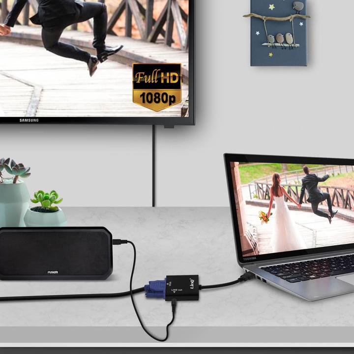 Actual product image LinQ Audio & video cable HDMI/VGA + 3.5mm jack cable by - Black (0.15 m, HDMI)