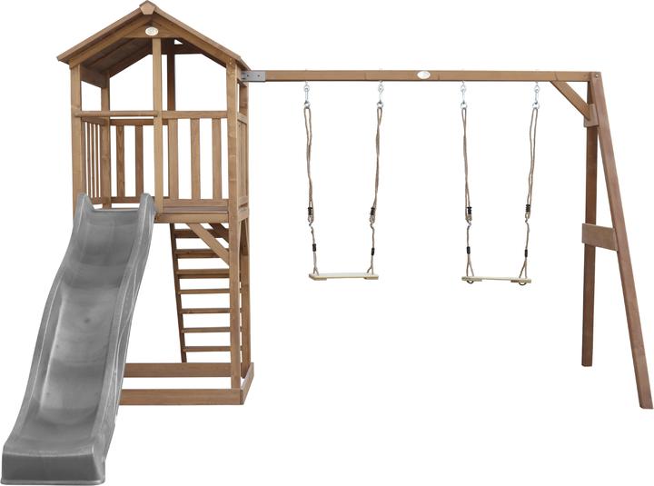Produktbild Axi Beach Tower Spielturm mit Doppelschaukel Braune - Graue Rutsche