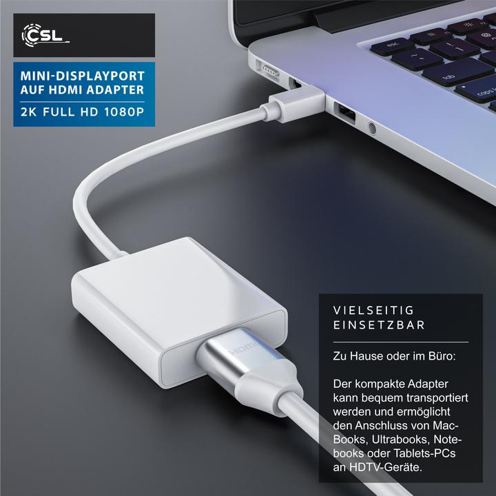Produktbild CSL Mini DisplayPort zu HDMI Typ A Audio- & Video-Adapter, Full HD MiniDP Adapter / Konverterkabel (HDMI, Mini DP, 15 cm)