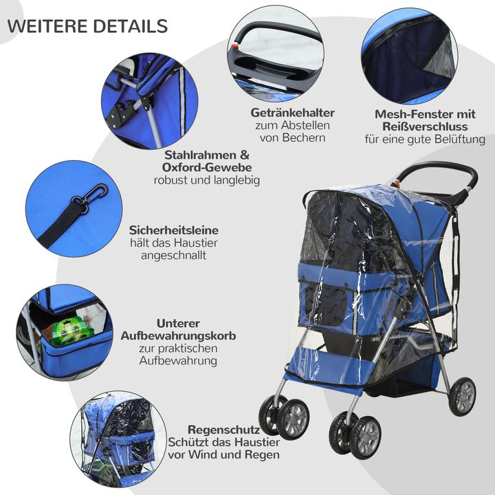 Immagine prodotto PawHut Passeggino per cani con parapioggia (Cane, Pieghevole)