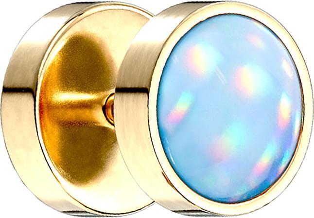 Star Piercing Fake Plug vergoldet mit Opalite blau (Chirurgenstahl 316L)