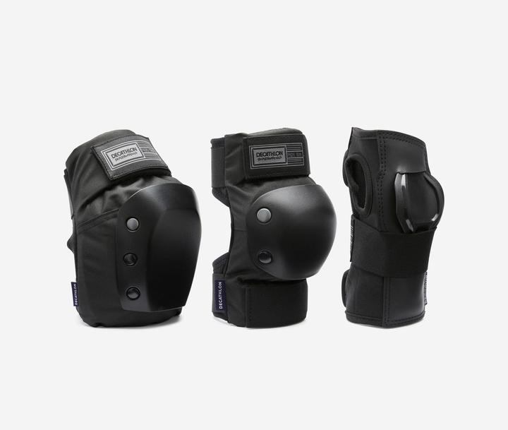 Produktbild Decathlon Adult 3-Piece Skateboarding Protector Set Pad500 Black (L, Knieschoner, Handgelenkschoner, Ellbogenschoner, Einzelstück)