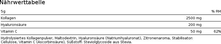Nährwerte und Zutaten Nature's Finest Beauty Hyaluron (1 Stück, Pulver, 150 g)