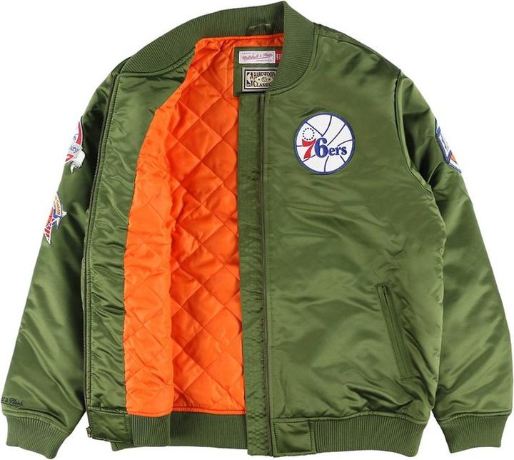 Produktbild Mitchell & Ness M&N Satin Bomber Jacke - FLIGHT Philadelphia 76ers oliv - M (M)