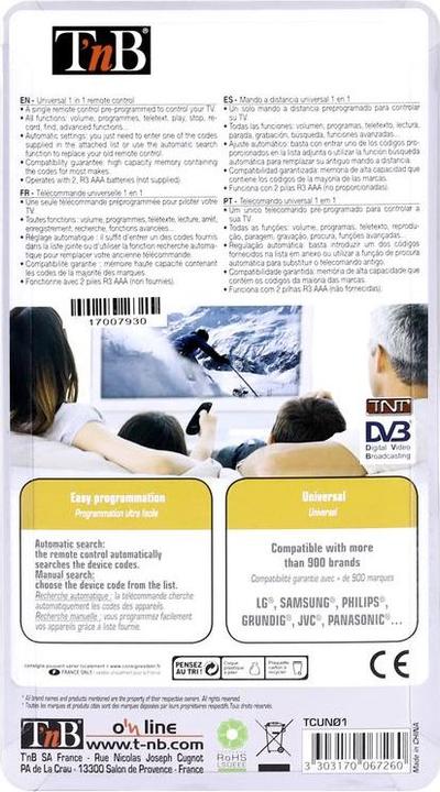 Produktbild T'nB Universalfernbedienung 1 in 1 (Universal Fernbedienung, Infrarot)