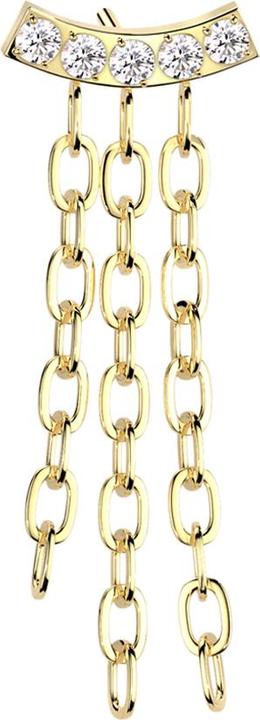 Actual product image Star Piercing Threadless Balken gebogen vergoldet fünf Kristalle silber Anhänger drei Ketten (without brass, Titanium G23)