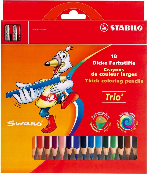 Productafbeelding STABILO Trio dik driehoekig krijt met puntenslijper (Veelkleurig, 18 x)