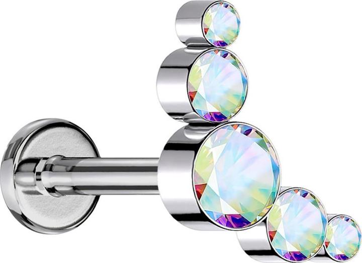 Produktbild Star Piercing Micro Threadless Labret silber fünf Kristalle multicolor (Titan G23, ohne Messing)