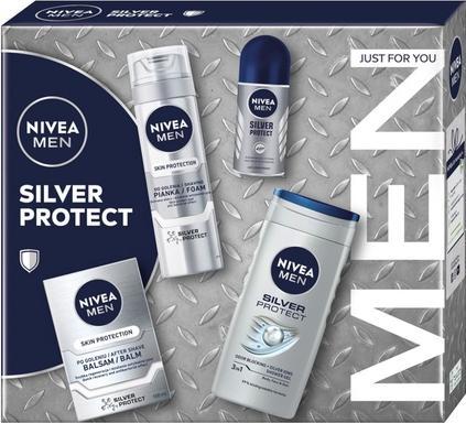 NIVEA Niveaset Silver Protect Kollektion - Rasierschaum 200ml, Aftershave Balsam 100ml, Roll-On (Rasierset)