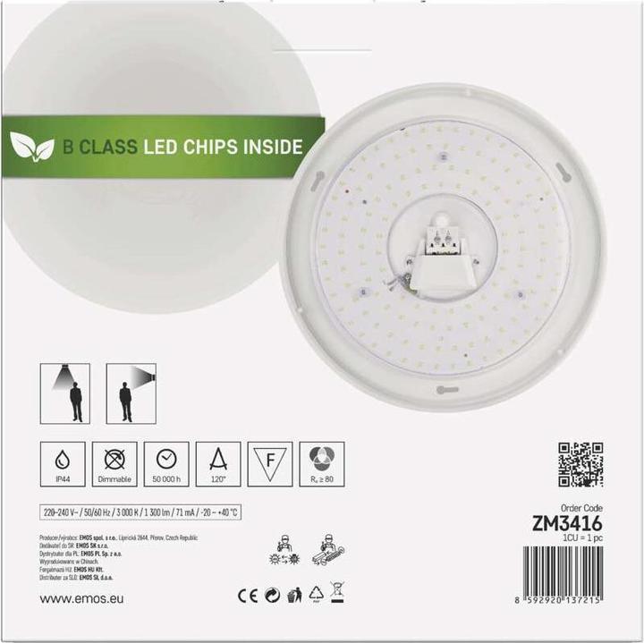 Actual product image Emos LED ceiling light TIVI, A CLASS, round white 8.6W, IP44, warm white (1300 lm)