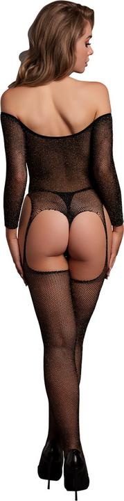 Actual product image Le Désir Shimmering Off the Shoulder Bodystocking - One Size - Black/Gold Glitter (One size)