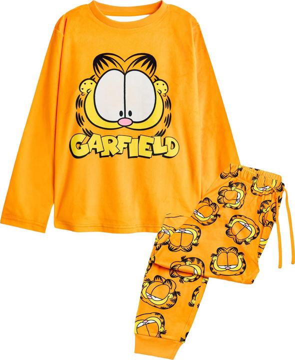 Actual product image Garfield Womens/Ladies Big Face Fleece Long-Sleeved Long Pyjama Set (L)