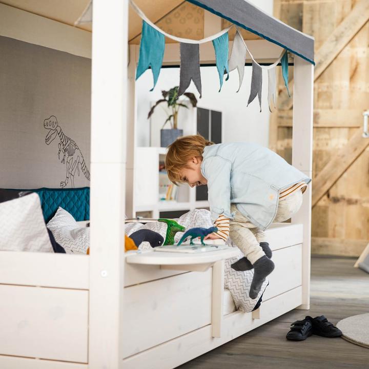 Produktbild Lifetime Kidsrooms 4 in 1 Bettkombination mit Stoffdach Dino und Rueckwand mit deluxe Lattenrost