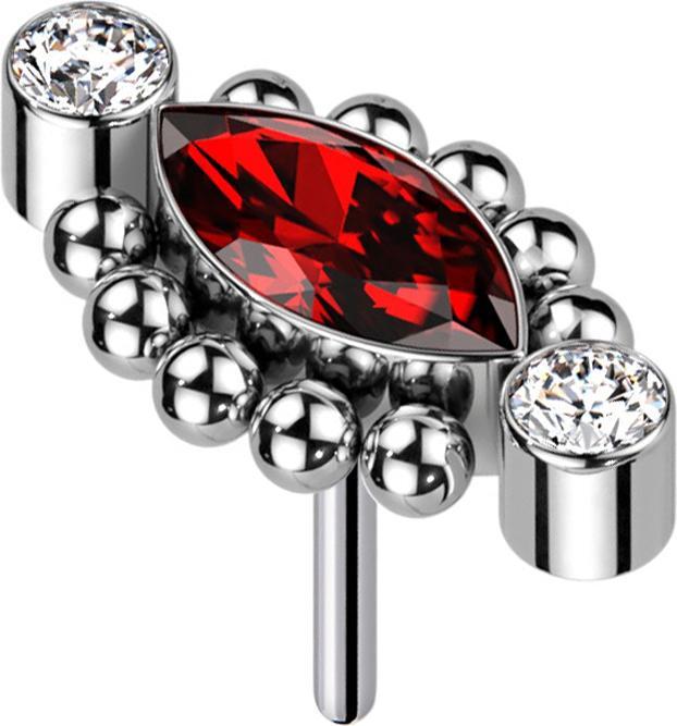 Image du produit Star Piercing Threadless deux cristaux argentés dix boules cristal ovale rouge (Titane G23, sans laiton)