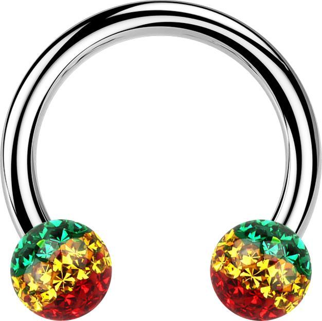 Produktbild Star Piercing Circular Barbell silber mit zwei Kristall Kugeln Rasta Epoxy Schutzschicht (Chirurgenstahl 316L)