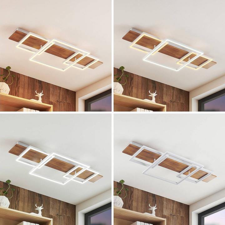 Produktbild Lucande Chariska LED-Deckenlampe Holz weiss 95 cm (740 lm)