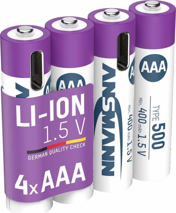 Immagine prodotto Ansmann LR03 USB-C Micro (AAA) batteria ricaricabile Li-Ion 500 mAh 1,5 V 4 pz. (4 pz., AAA, 400 mAh)