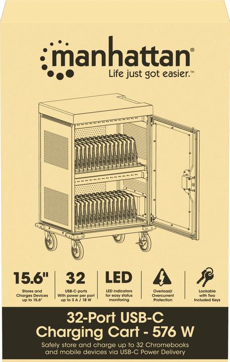 Image du produit Manhattan Armoire de charge USB-C 32 ports sur roulettes 576 W