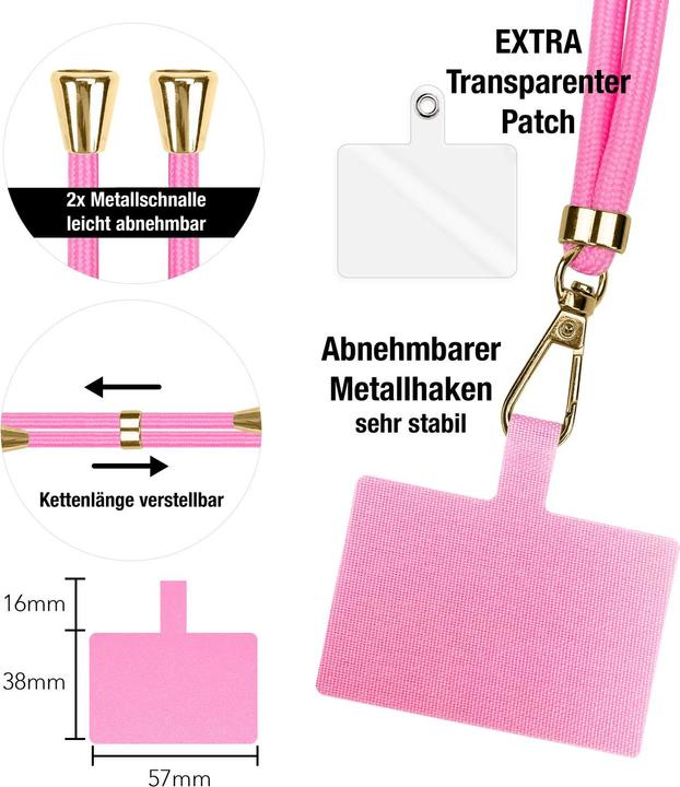 Immagine prodotto Nalia Handyband + Pad für Hülle zum Umhängen, Karabinerhaken Anhänger aus Metall (gold)