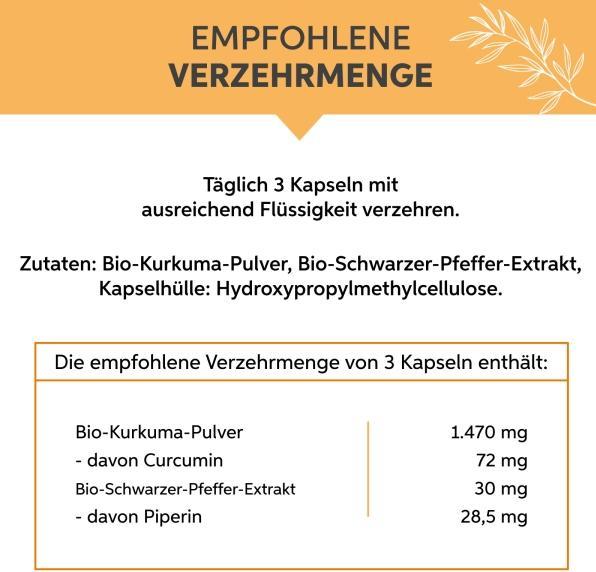 Nutritional values and ingredients Eltabia Kurkuma (200 Piece, Capsules)