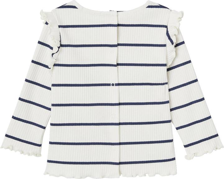 Vertbaudet Geripptes Mädchen Baby Shirt mit Volantärmeln, Bio-Baumwolle