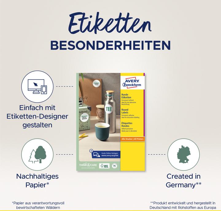 Produktbild Avery 240 Zweckform Etiketten L3415-10 weiss 40.0 x 40.0 mm
