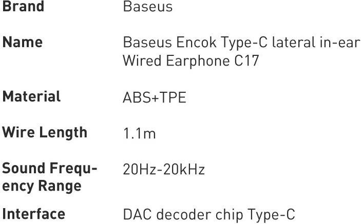 Nutritional values and ingredients Baseus Encok C17 (No noise cancelling, Cable)