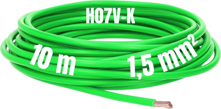 Produktbild Kalitec 10 Meter H07V-K 1,5 mm² grün Verdrahtungsleitung I Aderleitung flexibel I PVC Einzelader I L (10 m)