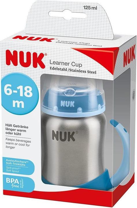 Produktbild NUK Learner Cup Edelstahl, Flaschenkörper aus hochwertigem Edelstahl, 125ml, blau