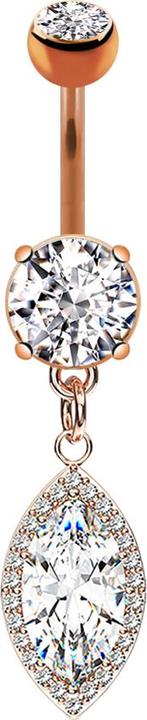 Immagine prodotto Star Piercing Banana in oro rosa con ciondolo e gocce di cristallo (Ottone, Acciaio chirurgico 316L)