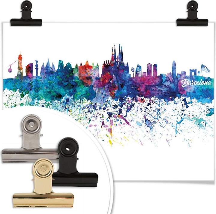 Produktbild Trenddeko Barcelona Aquarell Skyline (100 x 80 cm)