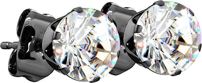 Image du produit Star Piercing Boucles d'oreilles noires avec cristal rond argenté (Acier chirurgical 316L, sans laiton)