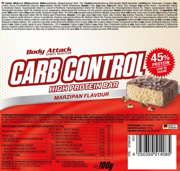 Produktbild Body Attack Carb Control (15x100g Riegel) (Erdnuss Butter Crunch, 15 Stk.)