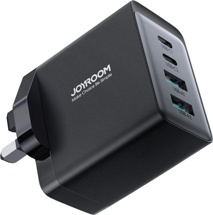 Actual product image Joyroom TCG02 PD USB-C USB-A 67W GaN wall charger (UK) + USB-C cable - black (67 W)