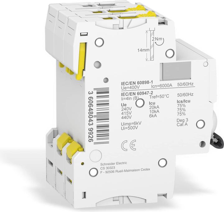 Image du produit Schneider Electric Acti9 iC60N MCB 3 Pole 16A Curve B
