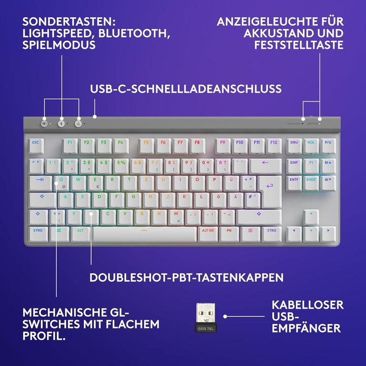 Produktbild Logitech G515 Lightspeed TKL (DE, Kabellos, Kabelgebunden)