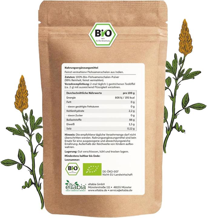 Image du produit Eltabia Poudre de peaux de psyllium bio | 99% de pureté Peaux de psyllium moulues (200 pièce(s), Poudre, 200 g)