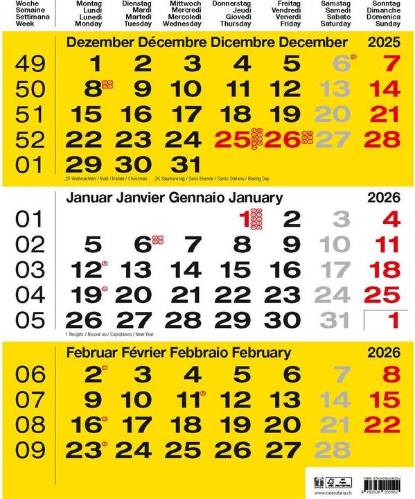 Immagine prodotto 3-Monats-Kalender gelb 2026 (31 x 40 cm, Francese, Tedesco)