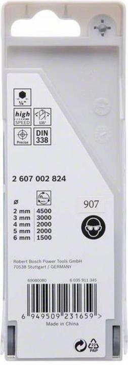 Productafbeelding Bosch Professional Zubehör HSS draaiboren PointTeQ sets met zeskantige schacht, 5 stuks (2 mm, 3 mm, 4 mm, 5 mm, 6 mm)