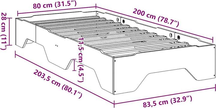 Actual product image VidaXL Solid wood bed without mattress Stackable wax brown 80x200 cm bed frame (80 x 200 cm)